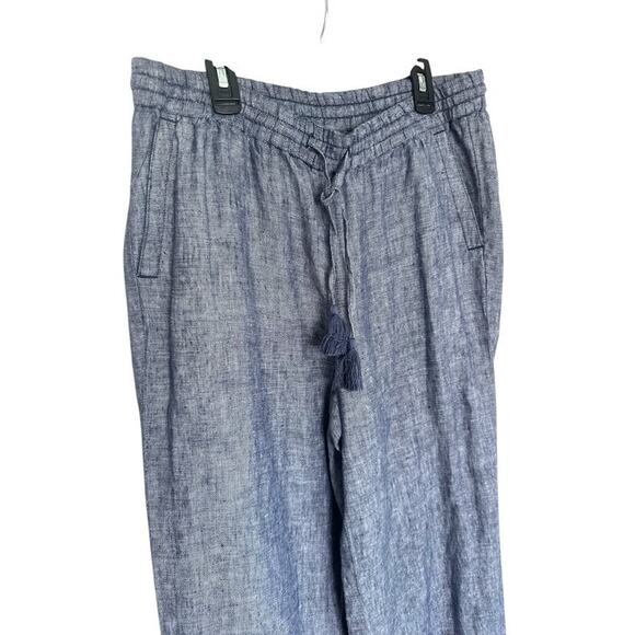 Talbots 100% Linen Pants Size 6 Blue Drawstring Lightweight Beachy Boho Wide Leg - Picture 4 of 7
